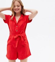 New Look Red Belted Utility Playsuit